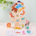 Blocs d'empilage d'animaux en bois, jouets d'equilibre, blocs de construction de tige pour 3 - 6 ans
