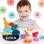 Blocs d'�quilibre animaux en bois montessori, jouets pour b�b�s dinosaures, jeux de soci�t�, blocs de ...