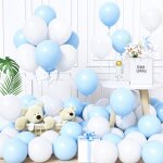 Blue and white balloons, 60 pieces 12 inches pastel macaroon blue white boy men baby shower gender reveal ...