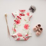Body pour bébés filles, barboteuse pour nouveau - né, imprimé de fleurs, sans manches, cheongsa, style ... Body pour bébés filles, barboteuse pour nouveau - né, imprimé de fleurs, sans manches, cheongsa, style ...