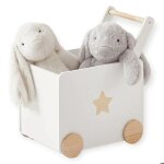 Bo�te a jouets enfant ginger home, sur roulettes avec poign�e de pouss�e, bois mdf blanc et bambou, 38x45x54 ...