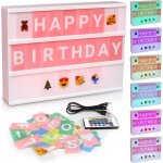 Bote a lumire led rose avec 16 changements de couleur, 4 modes de flash, 221 lettres, 163 emojis, 24 ...