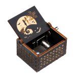 Bo�te a musique en bois antique, bo�te a musique, veilleuse grav�e halloween eve avant no�l, manivelle ...