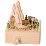 Bo�te a musique en bois avec tunnel de montagne avec petits jeux de train magn�tique mobiles