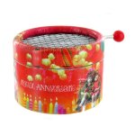Bote a musique a manivelle ronde en carton - lutece creations - joyeux anniversaire - 18 notes