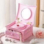 Bote  musique avec miroir de maquillage pour enfants, bote  bijoux rose, jouet musical, phtalballerine, ...