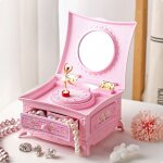 Bote a musique avec miroir de maquillage pour enfants, bote a bijoux rose, jouet musical, phtalballerine, ...
