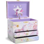 Bote  musique de rangement de bijoux pour fille, licorne a paillettes, avec 2 tiroirs de rangement ...