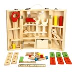 Bote a outils en bois pour enfants, jeu de charpentier, jeu de simulation, vis a ecrou, entretien, bote ...