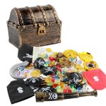 Bote de poitrine pirate pour enfants, 143 pices, bote dore, kit de jouets, accessoires de dguisement, ...