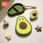 Bol d'alimentation pour b�b�, fourchette assiette a manger en silicone avec couvercle dessin anim� avocat, ...