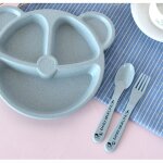 Bol + cuill�re + fourchette d'alimentation pour b�b�, vaisselle sans bpa, ours de dessin anim�, plats ...