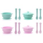 Bol en silicone avec couvercle pour b�b�, cuill�re a forte aspiration, grande base de tasse, alimentation ...