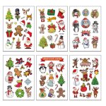 Bon66 6 feuilles autocollant de tatouage imperm�able no�l bonhomme de neige cerf arbre p�re no�l temporaire ...