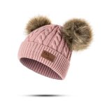 Bonnet double pompon en laine pour enfants, bonnet chaud pour enfants, bonnets pour garons et filles, ...