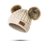 Bonnet double pompon en laine pour enfants, bonnet chaud pour enfants, bonnets pour garons et filles, ...
