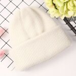 Bonnet en fourrure de lapin tricot pour femme, en laine unie, doux, en cachemire, collection automne ...
