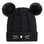 Bonnet en laine tricot� avec chat brod� pour enfants, chapeau avec doublure en coton solide, bonnet chaud ...