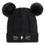 Bonnet en laine tricot avec chat brod pour enfants, chapeau avec doublure en coton solide, bonnet chaud ...