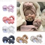 Bonnet a nud en laine d'agneau pour bb, 2 pices, ensemble echarpe, chapeau chaud pour enfant en ...