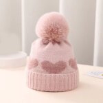 Bonnet pompon en fourrure pour bb imprim c?ur bonnet chaud au crochet pour fille et garon automne ...