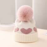 Bonnet pompon en fourrure pour bb imprim c?ur bonnet chaud au crochet pour fille et garon automne ...