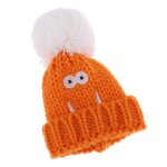 Bonnet tricot a la main orange, chapeau de ski avec boule de laine en peluche, vtement d'hiver pour ...