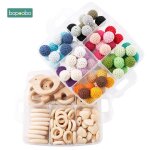 Bopoobo - ensemble de bijoux hochet pour bb, perles en bois naturel, silicone, rond, gomtrie, tewindsor, ...