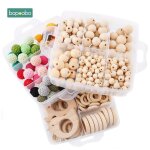 Bopoobo - ensemble de bijoux hochet pour bb, perles en bois naturel, silicone, rond, gomtrie, tewindsor, ...