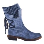 Bottes de neige en cuir pu pour femmes, fermeture eclair, a la mode, mi - mollet, avec lacets au dos, ...