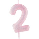 Bougie de 2e anniversaire - rose paillet - chiffre 2 - dcoration de gteau d'anniversaire - bougie ...