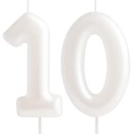 Bougie blanche macaron en forme de chiffre 10 - bougies d'anniversaire pour 10 ans - bougies d'anniversaire ...
