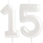 Bougie blanche macaron en forme de chiffre 15 - bougies d'anniversaire pour 15 ans - bougies d'anniversaire ...