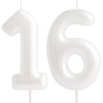 Bougie blanche macaron en forme de chiffre 16 - bougies d'anniversaire pour 16 ans - dcorations de gteau ...