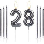Bougie de d�coration de g�teau happy 28e anniversaire, bougie num�ro 28 pour g�teau, bougies en or noir ...