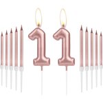 Bougies d�coratives pour 11e anniversaire de fille - bougie longue en forme de chiffre 11 avec or rose ...
