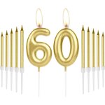 Bougies dor�es pour 60e anniversaire - num�ro 60 - d�coration de g�teau d'anniversaire pour homme et ...