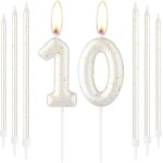 Bougie dore blanche et dore en forme de chiffre 10 pour gteau d'anniversaire, dcoration de gteau ...