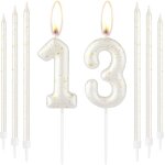 Bougie dore blanche et dore en forme de chiffre 13 pour gteau d'anniversaire, dcoration de gteau ...