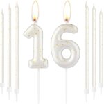 Bougie dore blanche et dore en forme de chiffre 16 pour gteau d'anniversaire, dcoration de gteau ...