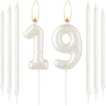 Bougie dore blanche et dore en forme de chiffre 19 pour gteau d'anniversaire, dcoration de gteau ...