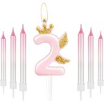 Bougies en forme de chiffre pour 2e anniversaire, couronne dore avec aile pour gteau, dcorations d'annivers ...