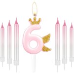 Bougies en forme de chiffre pour 6e anniversaire, couronne dore avec aile pour gteau, dcorations d'annivers ...