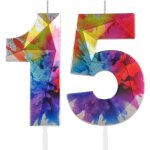 Bougie graffiti colore en forme de chiffre 15 pour 15 ans - bougies colores pour gteau d'anniversaire ...