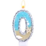 Bougie num�rot�e sur le th�me de la plage, d�coration g�teau d'anniversaire plage conque etoile mer paillettes ...