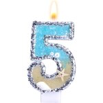 Bougie num�rot�e sur le th�me de la plage, d�coration g�teau d'anniversaire plage conque etoile mer paillettes ...