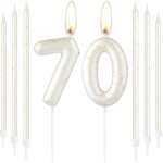 Bougies en or blanc pour 70e anniversaire, num�ro 70 - bougies d'anniversaire en or blanc pour d�coration ...