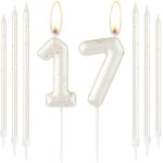 Bougie en or blanc et or blanc en forme de chiffre 17 pour g�teau d'anniversaire, d�coration de g�teau ...