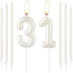 Bougies en or blanc et or blanc en forme de chiffre 31 pour d�coration de g�teau d'anniversaire, d'anniversair ...