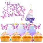 Bougies papillon  happy 14th birthday  - numro 14 - pour dcoration de gteau d'anniversaire de fille ...